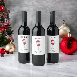 Étiquette Pour Bouteilles De Vin Verre de vin de Santa Hat à la fête personnalisée