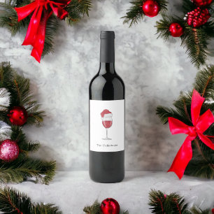 Étiquette Pour Bouteilles De Vin Verre de vin de Santa Hat Fête de vacances personn