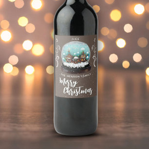 Étiquette Pour Bouteilles De Vin Verre Snowball Village d'hiver Foliing Noël