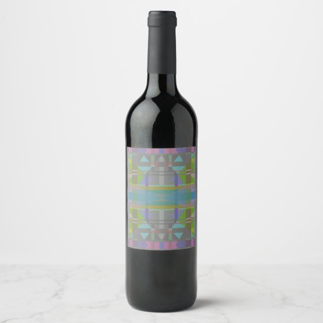 Étiquette Pour Bouteilles De Vin Vert bleu violet géométrique (Devant)
