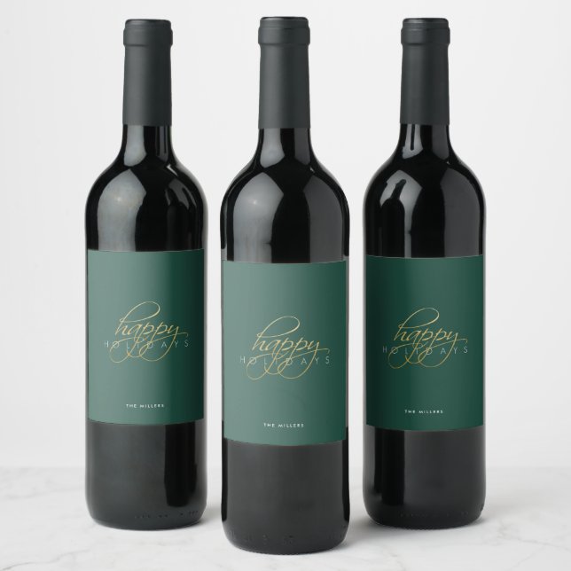 Étiquette Pour Bouteilles De Vin Vert Élégant Joyeux Joyeux Noël (Bouteilles)