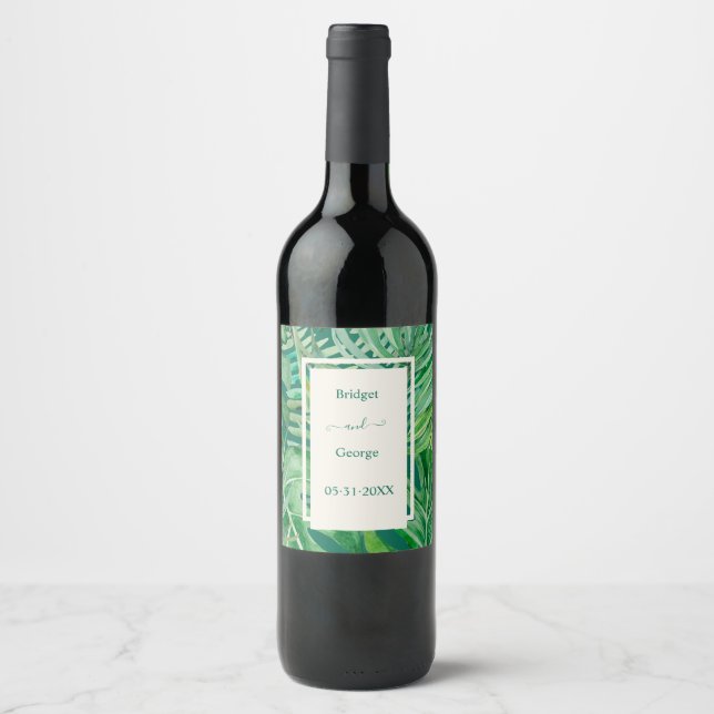 Étiquette Pour Bouteilles De Vin vert émeraude mariage tropical (Devant)