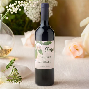 Étiquette Pour Bouteilles De Vin Vert Floral Simple Mariage élégant