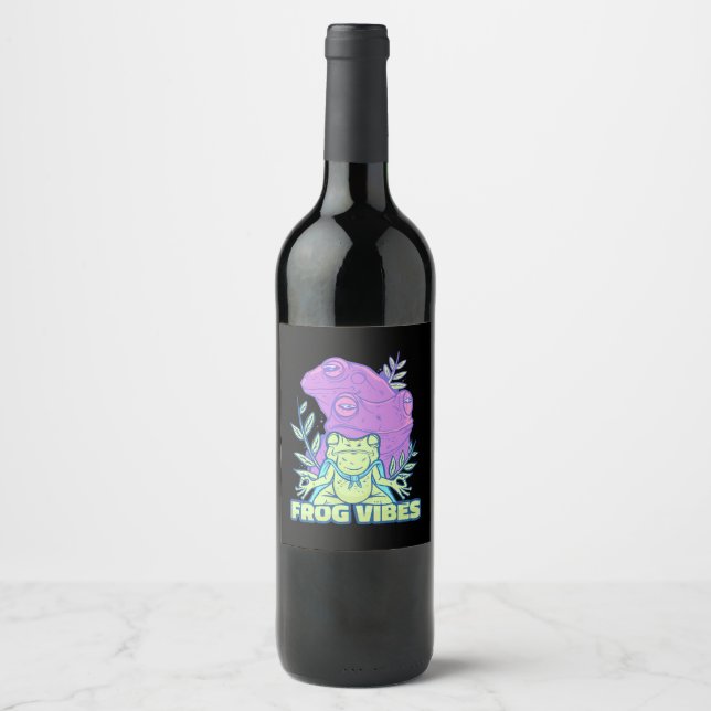 Étiquette Pour Bouteilles De Vin Vibes de grenouille de yoga (Devant)