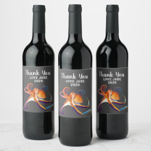Étiquette Pour Bouteilles De Vin vie marine d'octopus aquarelle