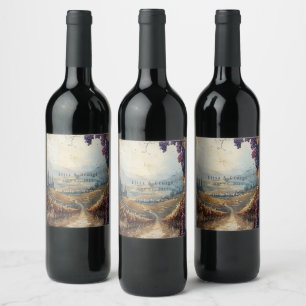Étiquette Pour Bouteilles De Vin Vignoble italien Paysage rustique
