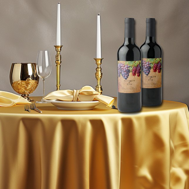 Étiquette Pour Bouteilles De Vin Vignoble Vignoble Mariage Purple Red Raisins (Créateur téléchargé)