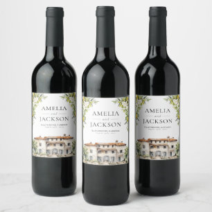 Étiquette Pour Bouteilles De Vin Villas italiennes citrons et olives