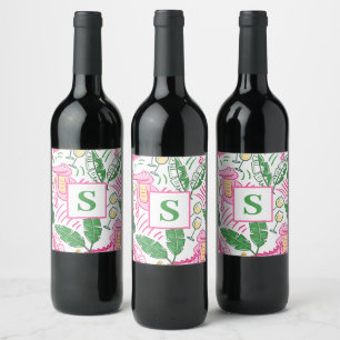 Étiquette Pour Bouteilles De Vin Vin Alligator Pink vert Monogramme