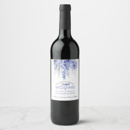 Étiquette Pour Bouteilles De Vin Vin aquarelle bleu foncé gris blanc mariage