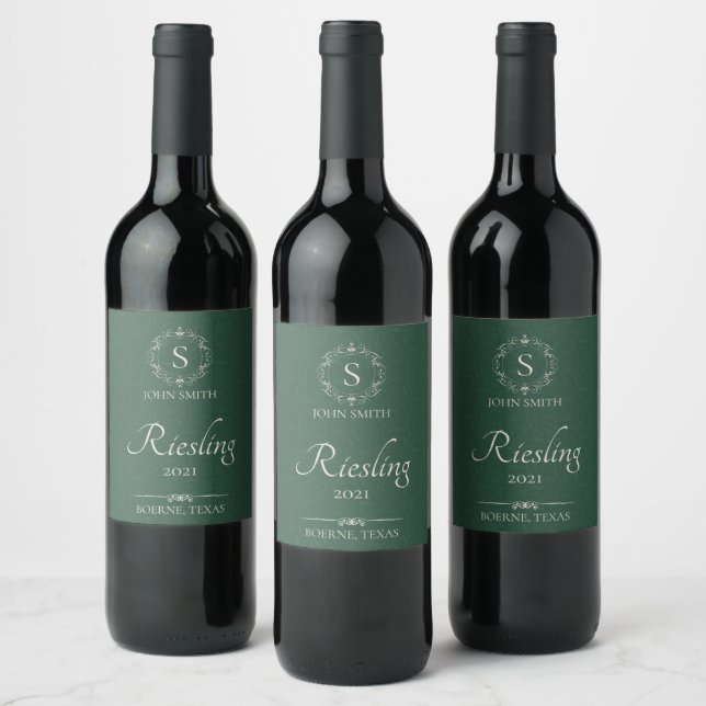 Étiquette Pour Bouteilles De Vin Vin artisanal vert Monogrammé (Bouteilles)