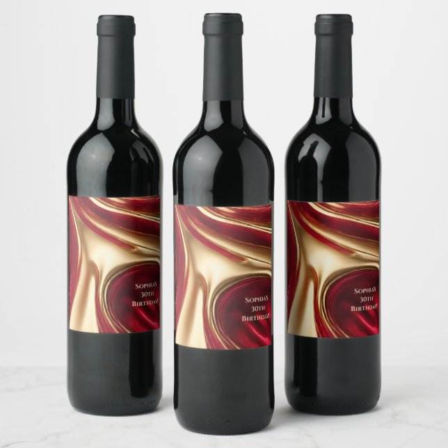 Étiquette Pour Bouteilles De Vin Vin d'anniversaire moderne Étiquette - Rouge et or (Bouteilles)