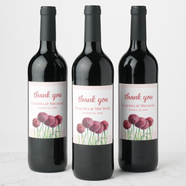 Étiquette Pour Bouteilles De Vin Vin d'aquarelle mariage violet rose Alliances (Bouteilles)