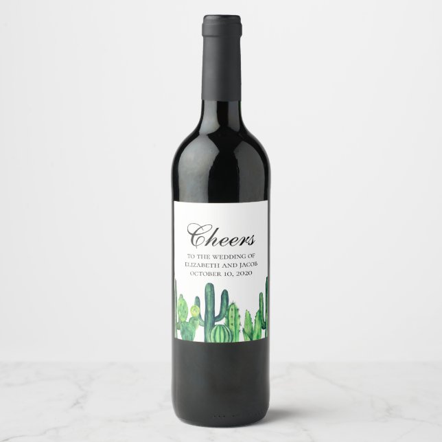 Étiquette Pour Bouteilles De Vin Vin de cactus vert. Cactus d'été mariage (Devant)