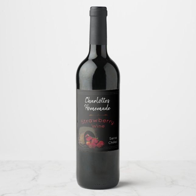Étiquette Pour Bouteilles De Vin Vin de fraise noir personnalisé (Devant)