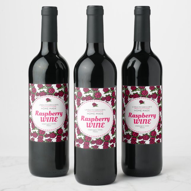 Étiquette Pour Bouteilles De Vin Vin de framboise dessin de framboises (Bouteilles)