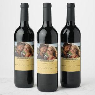 Étiquette Pour Bouteilles De Vin Vin de mariage or satin Ajoutez votre photo