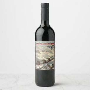 Étiquette Pour Bouteilles De Vin Vin de Noël livré par Sleigh