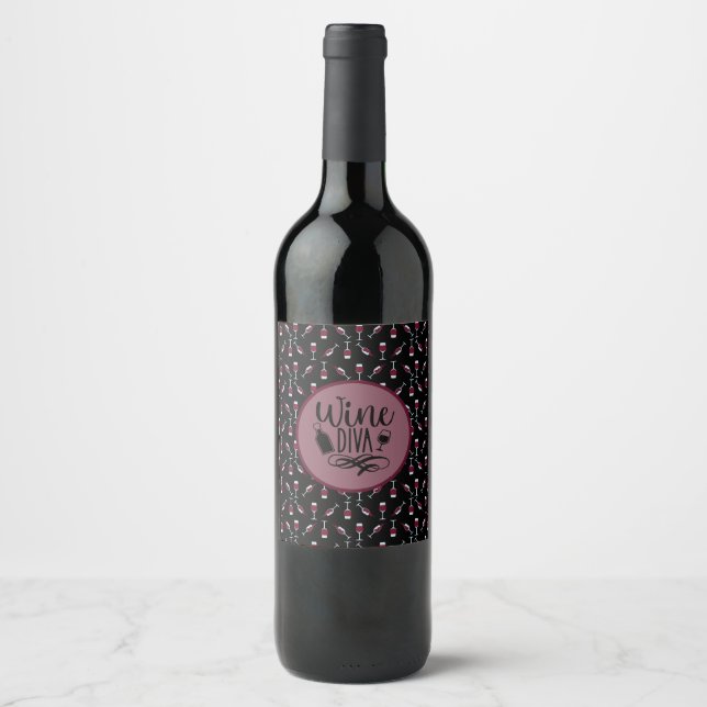 Étiquette Pour Bouteilles De Vin Vin Diva Vin Goblet Motif (Devant)