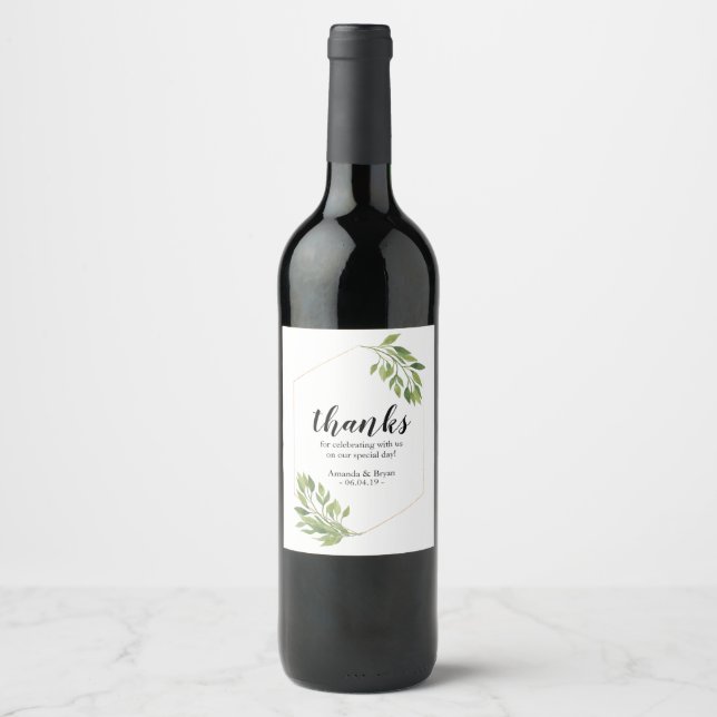 Étiquette Pour Bouteilles De Vin Vin étiquette mariage faveur idée verdure (Devant)