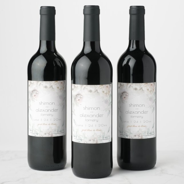 Étiquette Pour Bouteilles De Vin Vin mariage | Élégantes Peonies d'Albâtre (Bouteilles)