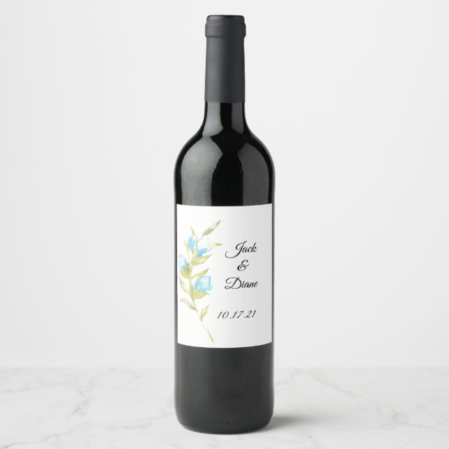 Étiquette Pour Bouteilles De Vin Vin Mariage Rose bleu (Devant)