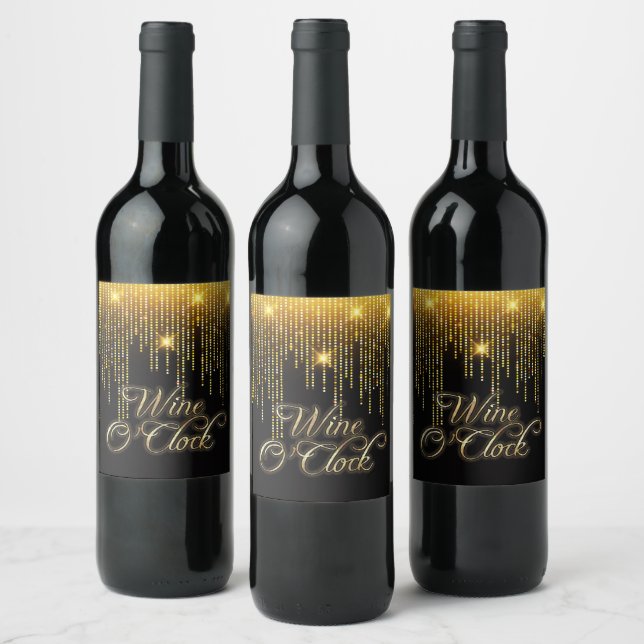 Étiquette Pour Bouteilles De Vin Vin O'Clock Gold Glitz (Bouteilles)