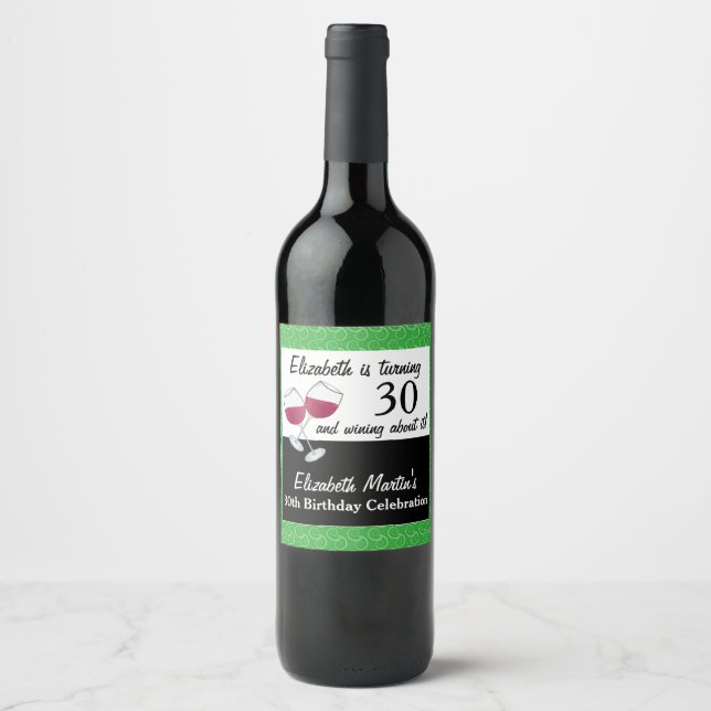 Étiquette Pour Bouteilles De Vin Vin rouge, fête d'anniversaire 30 ans (Devant)
