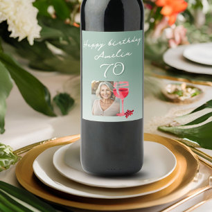 Étiquette Pour Bouteilles De Vin Vin rouge Verre aquarelle Photo fête d'anniversair