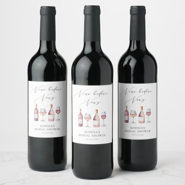 Étiquette Pour Bouteilles De Vin Vino aquarelle avant Vows Fête des mariées (Bouteilles)