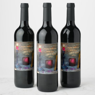 Étiquette Pour Bouteilles De Vin Vintage Halloween Red Candle & vieux livres