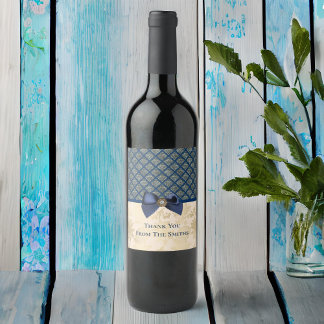 Étiquette Pour Bouteilles De Vin Vintage Marine Gold Damask Look Merci avec nom