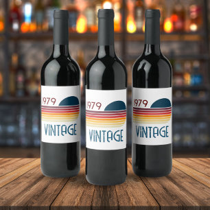 Étiquette Pour Bouteilles De Vin Vintage Retro Stripe Sun 1979