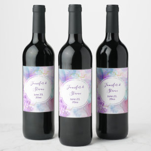 Étiquette Pour Bouteilles De Vin Violet, vert, rose Mariage de couleurs