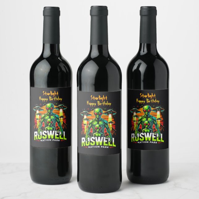 Étiquette Pour Bouteilles De Vin Visites d'Aliens au parc Roswell Nation Park ! (Bouteilles)