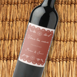Étiquette Pour Bouteilles De Vin Vivan Los Novios Papel Picado Mariage mexicain