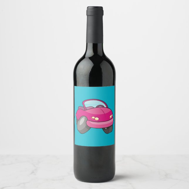 Étiquette Pour Bouteilles De Vin Voiture bleue avec bulles (Devant)
