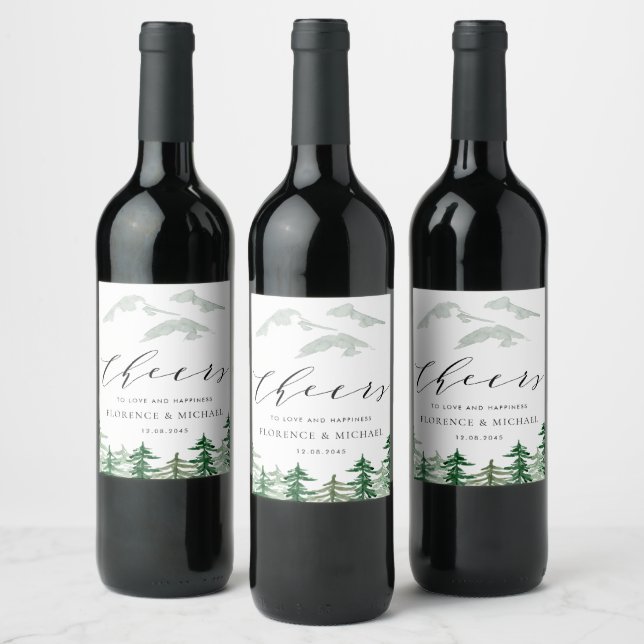 Étiquette Pour Bouteilles De Vin Watercolor Enchanted Forest Woodland Wedding (Bouteilles)