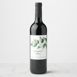 Étiquette Pour Bouteilles De Vin Watercolor Eucalyptus Wedding | White