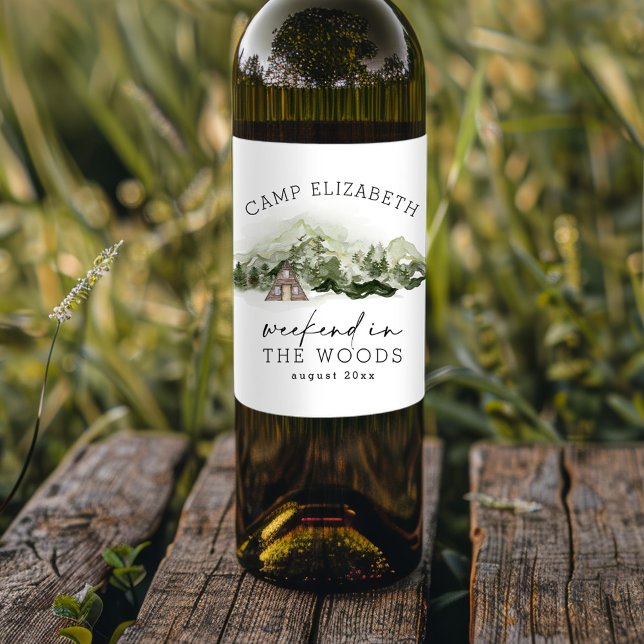 Étiquette Pour Bouteilles De Vin Week-end en Bois Camping Bachelorette (Créateur téléchargé)