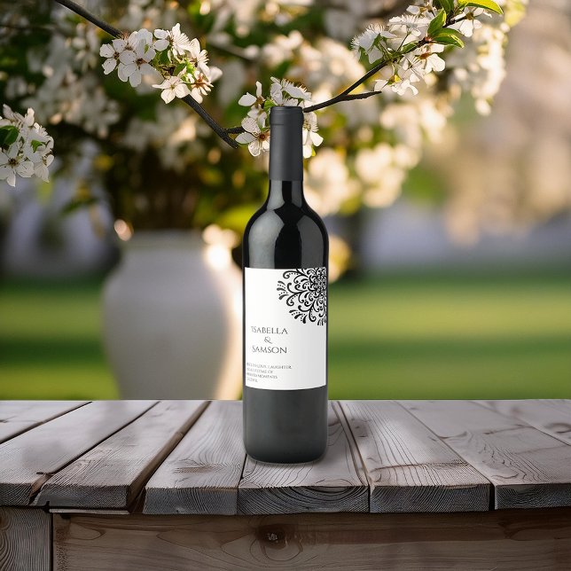 Étiquette Pour Bouteilles De Vin Whimsical Black and White Flouring (Créateur téléchargé)