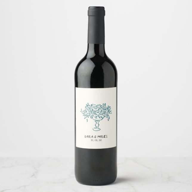 Étiquette Pour Bouteilles De Vin Whimsical flowers wedding hand drawn (Devant)