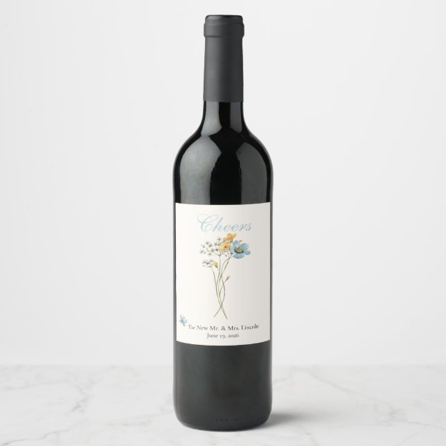 Étiquette Pour Bouteilles De Vin Whimsical Wildflowers Meadow Wedding (Devant)