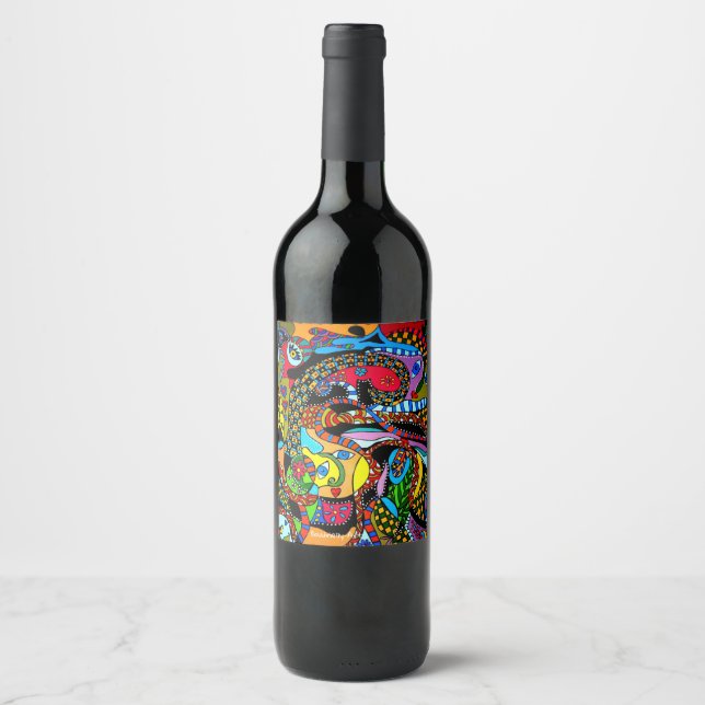 Étiquette Pour Bouteilles De Vin Wijn Happy-Art (Devant)