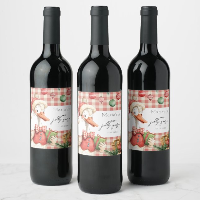 Étiquette Pour Bouteilles De Vin Winter Red Christmas Silly Goose  1st birthday (Bouteilles)