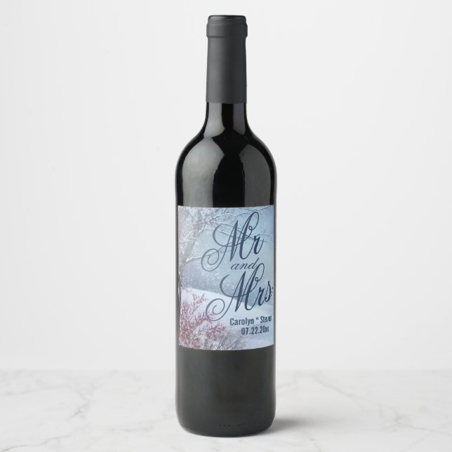 Étiquette Pour Bouteilles De Vin Winter Wonderland Mariage (Devant)