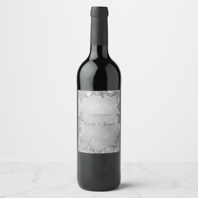 Étiquette Pour Bouteilles De Vin Wonderland Snowflakes Silver Elegant Vin (Devant)