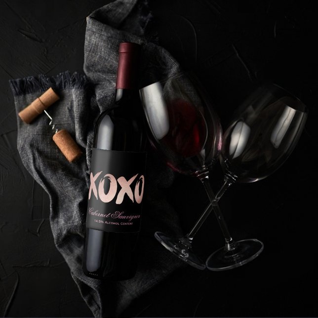 Étiquette Pour Bouteilles De Vin XOXO rose pâle | Chic brosse à main (Créateur téléchargé)