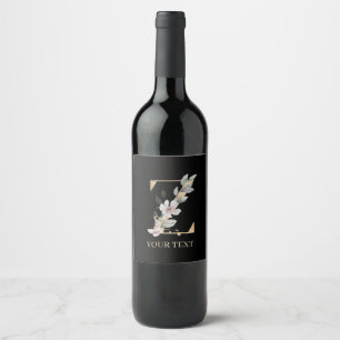 Étiquette Pour Bouteilles De Vin Z Monogramme Floral Personnalisé