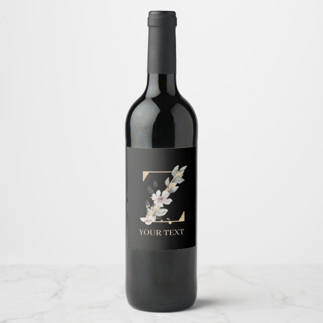 Étiquette Pour Bouteilles De Vin Z Monogramme Floral Personnalisé (Devant)